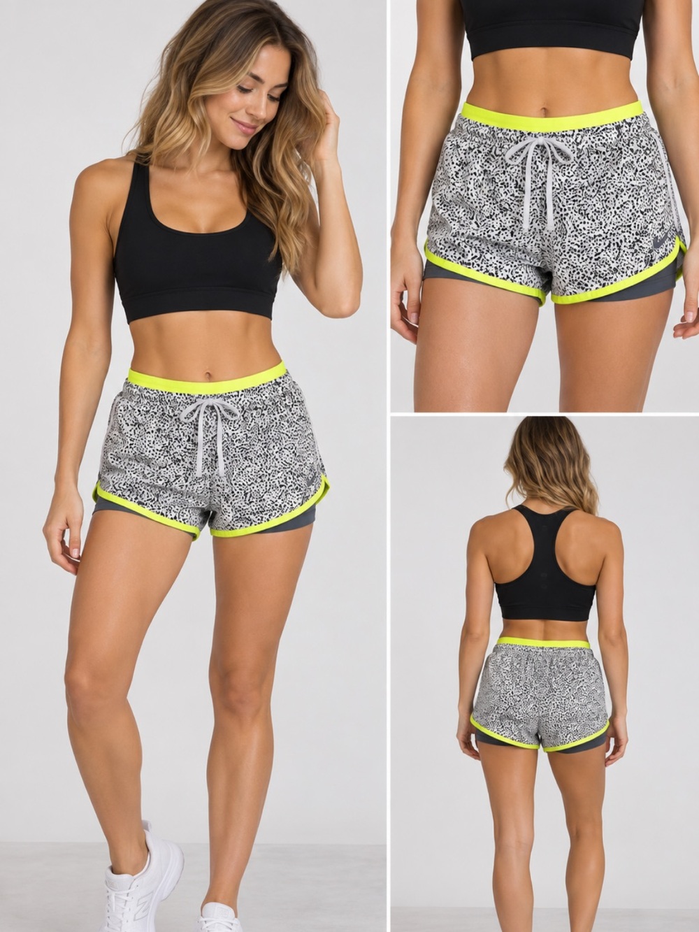 Nike Dri-FIT 2-in-1 Running Shorts Speckled Gray Volt Women’s Large L